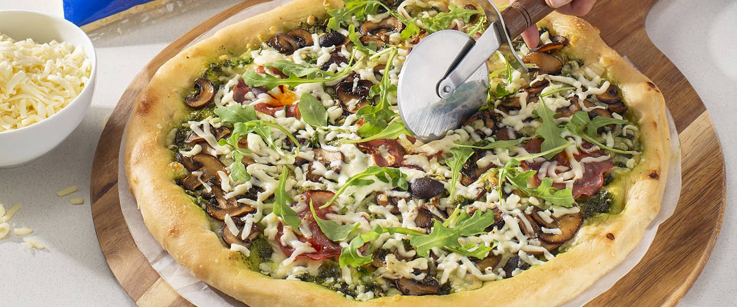 Mushroom Pizza with Capicola & Pistachio Pesto